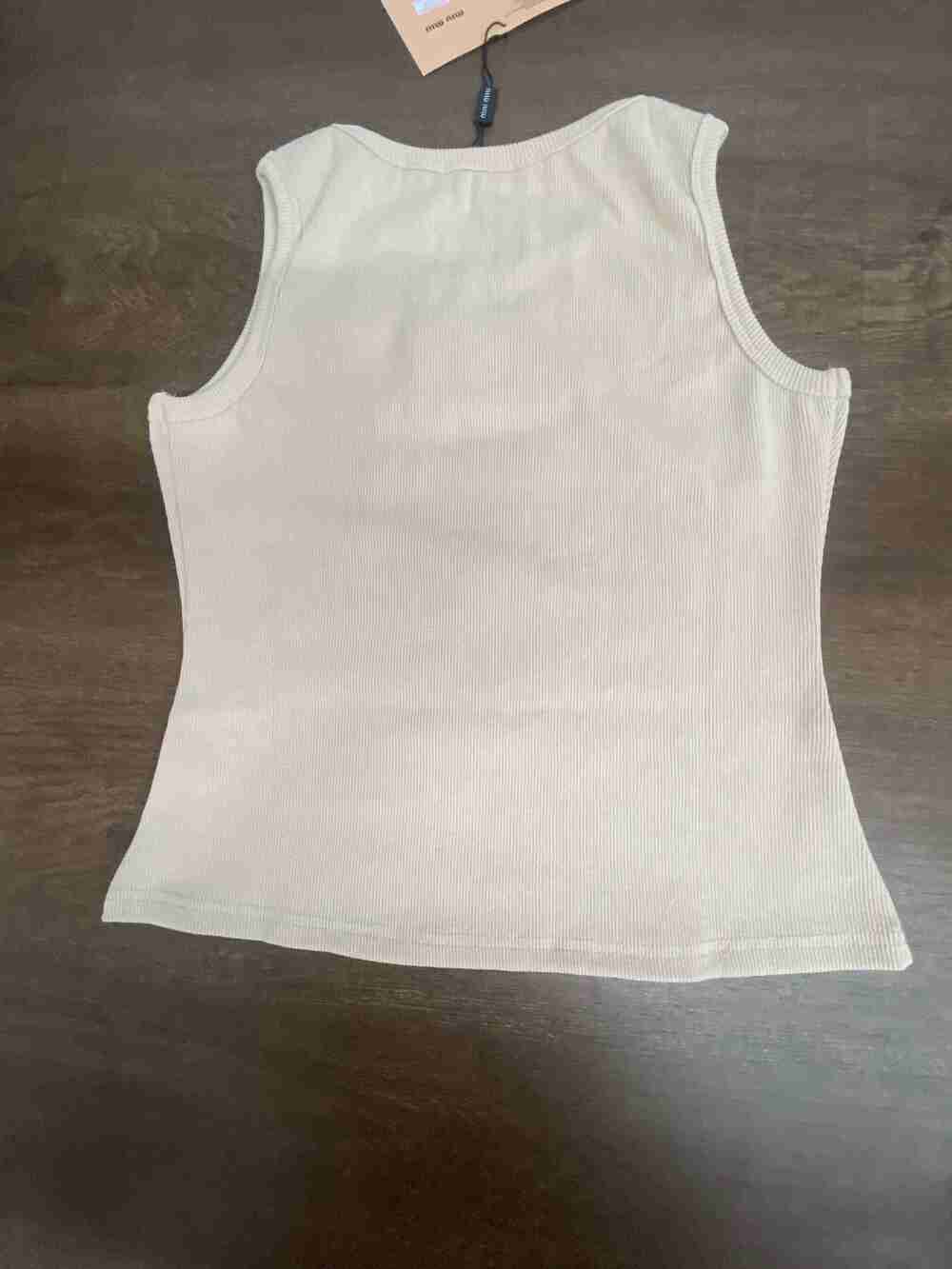 ⚡ Women Off‑White Fitted Knit Tank Top Pink Rhinestone Daily Layering Top - Picture 5 of 5